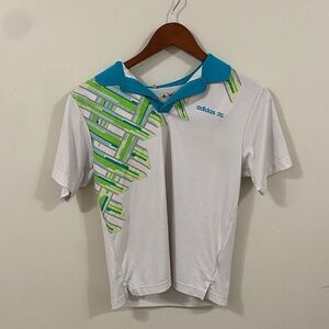 Adidas Kids White Polo with Blue and Green Accents